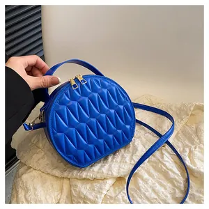 Sac Bandoulière Rond Mode Femme Cuir PU Matelassé Géométrique Sac à Main à Poignée Supérieure Fermeture Or Sac Décontracté