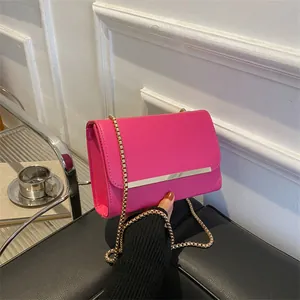 Petit Sac Carré en Cuir PU Minimaliste pour Femme Avec Bandoulière en Chaîne Dorée et Garniture Métallique Sac à Bandoulière