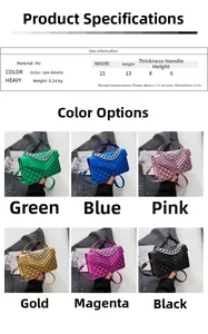Tableau des tailles et options de couleurs pour sac à bandoulière matelassé en cuir PU