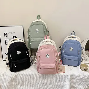 Zaino in Tessuto Oxford di Grande Capacità Donna Color Block Faccia Sorridente Borsa da Scuola Casual Zaino da Viaggio