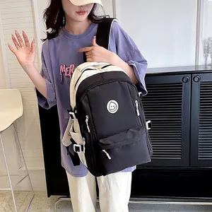 Zaino classico in tessuto Oxford bianco e nero con logo smiley per gli studenti