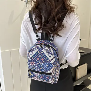 Sac à dos ethnique rétro à motifs géométriques avec bretelles réglables femme