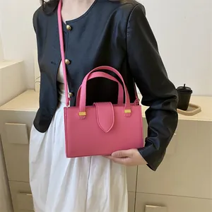 Fashionable pink pebbled leather square crossbody bag with gold hardware for women