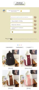 Detailed size and weight specs for large capacity color-block nylon backpack
