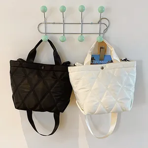 Fashion Women Quilted Tote Bag Diamond Lattice Large Capacity Nylon Shoulder Bag Versatile Daily Commuting Shopping Handbag