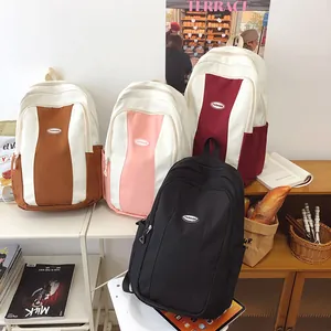 Large Capacity Nylon Contrast Color Backpack For High School Students Fashion Casual Laptop Travel Rucksack For Girls Boys