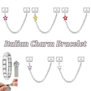 Italienische Charm-Armbandglieder mit bunten Sternanhängern und Edelstahl-Werkzeug