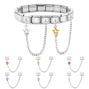 Bracciale componibile italiano in acciaio inossidabile con ciondoli a stella colorati