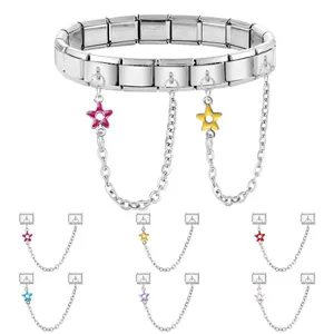Bracciale componibile italiano in acciaio inossidabile con ciondoli a stella colorati