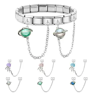 Italienisches Charm-Armband aus Edelstahl mit Planeten-Anhängern und Quallen-Charms
