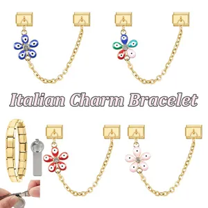 DIY Italian charm bracelet tool showing modular links and floral enamel pendants