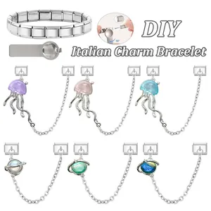 DIY Italienisches Charm-Armband-Set mit Edelstahl-Quallen- und Planetenanhängern