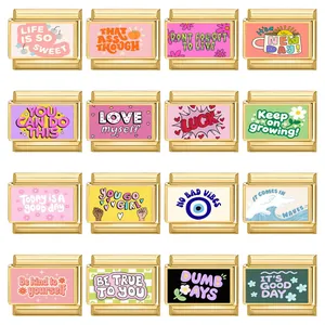 Maillons De Bracelet Italian Charm En Acier Inoxydable Plaqué Or Breloques Modulaires DIY Avec Citations Motivationnelles