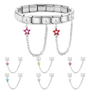 Bracciale componibile in acciaio inossidabile con ciondoli a stella colorati stile italiano