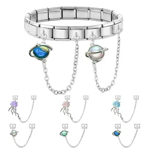 Silbernes Edelstahl Italienisches Charm-Armband mit Planeten- und Quallenanhängern
