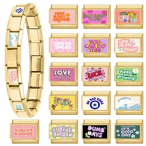 Bracelet modulaire italien en acier inoxydable doré avec breloques DIY interchangeables