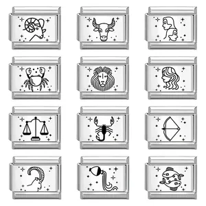 Minimalist Stainless Steel Twelve Zodiac Signs Italian Charm Bracelet Modular Links DIY Jewelry Accessories For Men Women