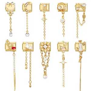 DIY Italienisches Charm-Armband Glieder Vergoldeter Edelstahl Herz Mond Stern Blume Quaste Charms Für Schmuckherstellung DIY