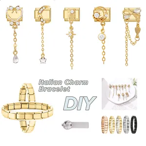 Italienisches modulares DIY-Armband mit Goldanhängern und verschiedenen Finishes