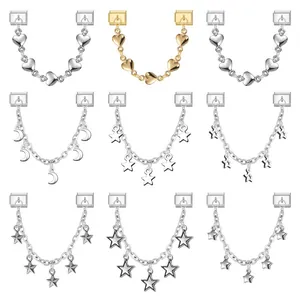 Stainless Steel DIY Italian Charm Bracelet Links With Heart Moon Star Dangle Charms Modular Jewelry Making Accessories