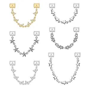 Stainless Steel Italian Charm Bracelet Link Butterfly Star Starfish Pendant Double Hanging DIY Jewelry Accessory For Women