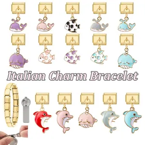 Set bracciale charm italiano con 15 ciondoli marini e strumento per maglie in acciaio