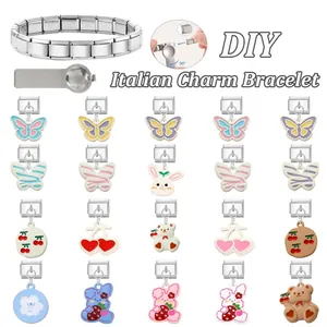 DIY Italian charm bracelet set with 20 cartoon pendants and stainless steel links