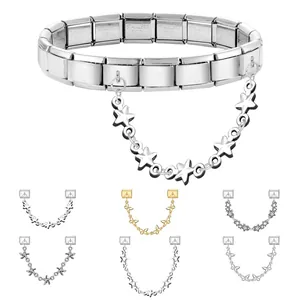 Italian charm bracelet in stainless steel featuring star and butterfly charms