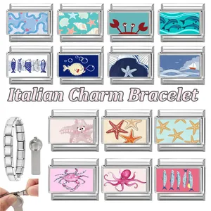 Italian charm bracelet with ocean life charms like starfish and dolphins set