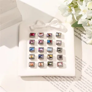 Macro view of 20pcs stainless steel Italian charms with colorful pet cat and dog motifs