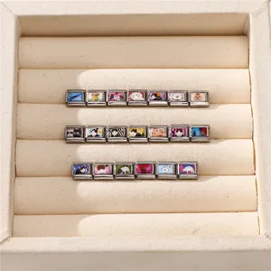 Macro view of modular Italian charms featuring stainless steel pets and animal designs