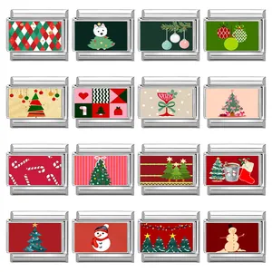 Weihnachten Edelstahl Italian Charm Link Rot Emaille DIY Armband Modul Für Schmuckherstellung Damen Geschenk