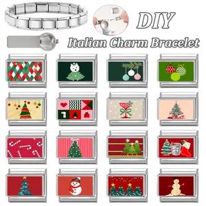 DIY Weihnachten Italienisches Charm-Armband aus Edelstahl mit festlichen Modulen