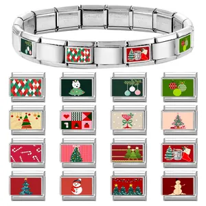 Weihnachtliches italienisches Charm-Armband aus Edelstahl mit DIY-Motiven