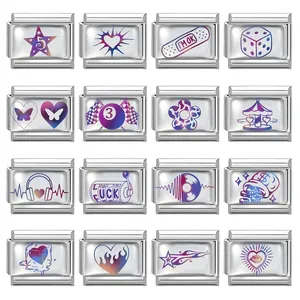 DIY Italian Charm Bracelet Links Stainless Steel Colorful Gradient Charms For Modular Jewelry Making Heart Star Butterfly Music Pattern Jewelry Findings
