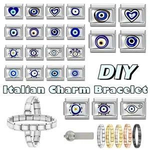 Collection de maillons de bracelet italien avec des motifs colorés d'œil de protection