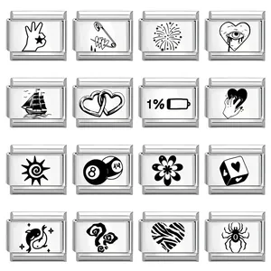 Edelstahl Italienische Charm Armband Glieder Für DIY Modulare Schmuckherstellung Lasergraviertes Herz Stern Symbol Austauschbare Perlen Zubehör Für Damen Herren