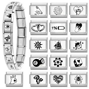 Anpassbares italienisches Charm-Armband aus poliertem Edelstahl mit modularen Gliedern
