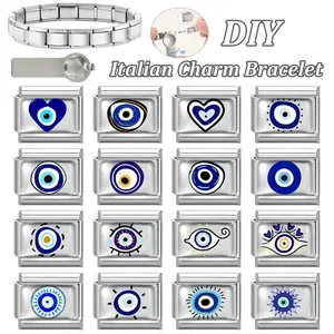 Kit bracelet italien avec 16 modules œil maléfique et outil en acier inoxydable