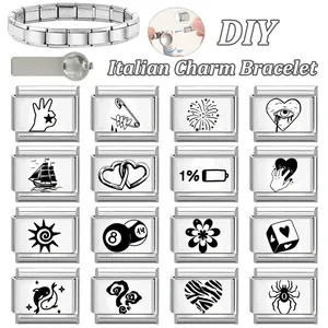 Anpassbares italienisches Charm-Armband-Set mit 16 Gliedern aus hochwertigem Edelstahl