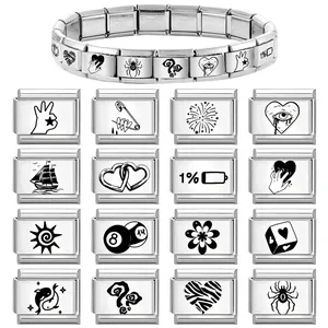 Italienisches Charm-Armband aus Edelstahl mit anpassbaren schwarz-weißen Pop-Art-Elementen