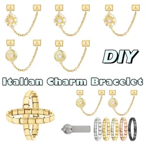 Details des italienischen Charm-Armbands mit Gänseblümchen-Anhängern und DIY-Modulen