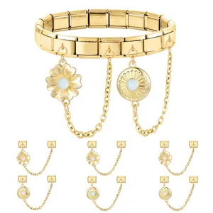 Italienisches Charm-Armband aus goldfarbenem Edelstahl mit anpassbaren Blumenanhängern