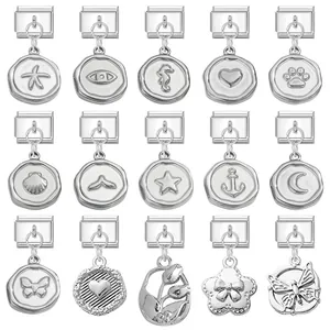 Breloques Italiennes en Acier Inoxydable pour Bracelet Modulaire Bijoux DIY Argent Cœur Étoile de Mer Lune Papillon Pendentifs