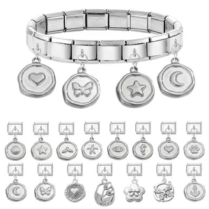 Bracelet italien modulaire en acier inoxydable avec pendentifs cœur et étoile