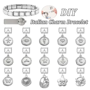 Kit bracelet à breloques italien DIY avec base en acier inoxydable et 15 charmes variés