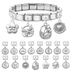 Bracelet modulaire italien en acier inoxydable argenté avec divers pendentifs DIY