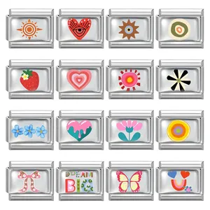 Stainless Steel Italian Charm Bracelet Links Modular DIY Jewelry Links With Heart Butterfly Evil Eye Patterns For Women