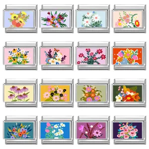 Stainless Steel Italian Charm Bracelet Links Colorful Flower Charms DIY Modular Jewelry Links For Women Customizable Bracelet Accessories