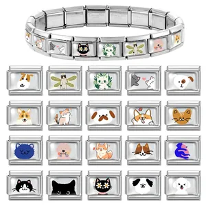 DIY stainless steel Italian charm bracelet with 20 cute cartoon cat and dog modules